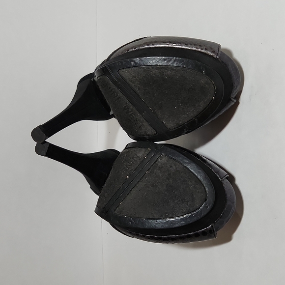 Nine West Women's Black Snakeskin Suede Slingback Peep Toe Cut-Out Heels Size 5 - Picture 5 of 5